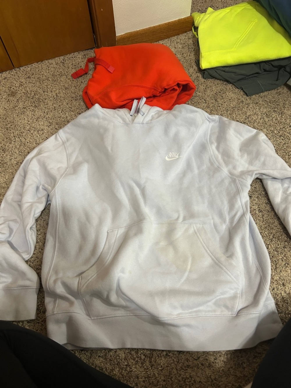 Nike Light Gray and White Hoodie with Small Swoosh